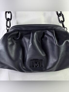 Badgley Mischka Black Chain Clutch Pouch Bag with optional Black Chain & MB Logo